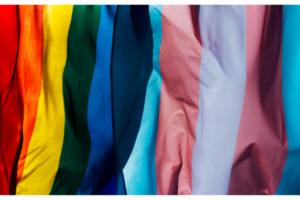 Trans and Pride flags together.