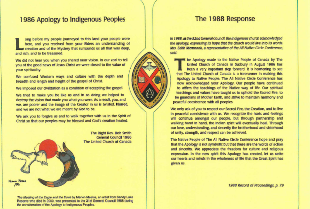 A Call to Recommit to the 1986 Apology to First Nations Peoples on Sunday October 4